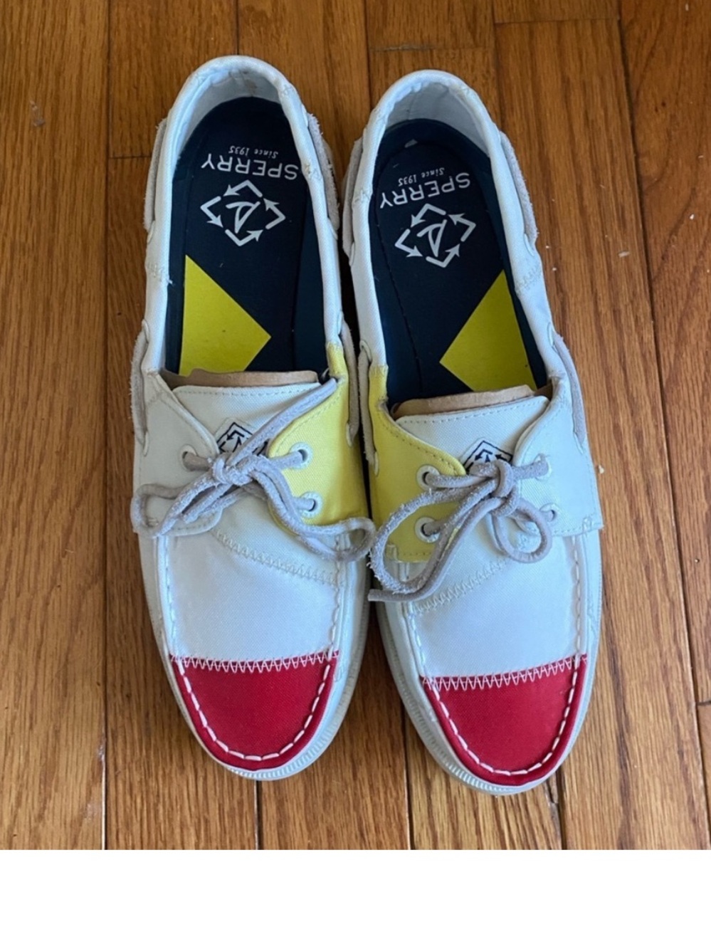 Sperry Men's Two-Eye Boat Shoes in Cream, Yellow & Red